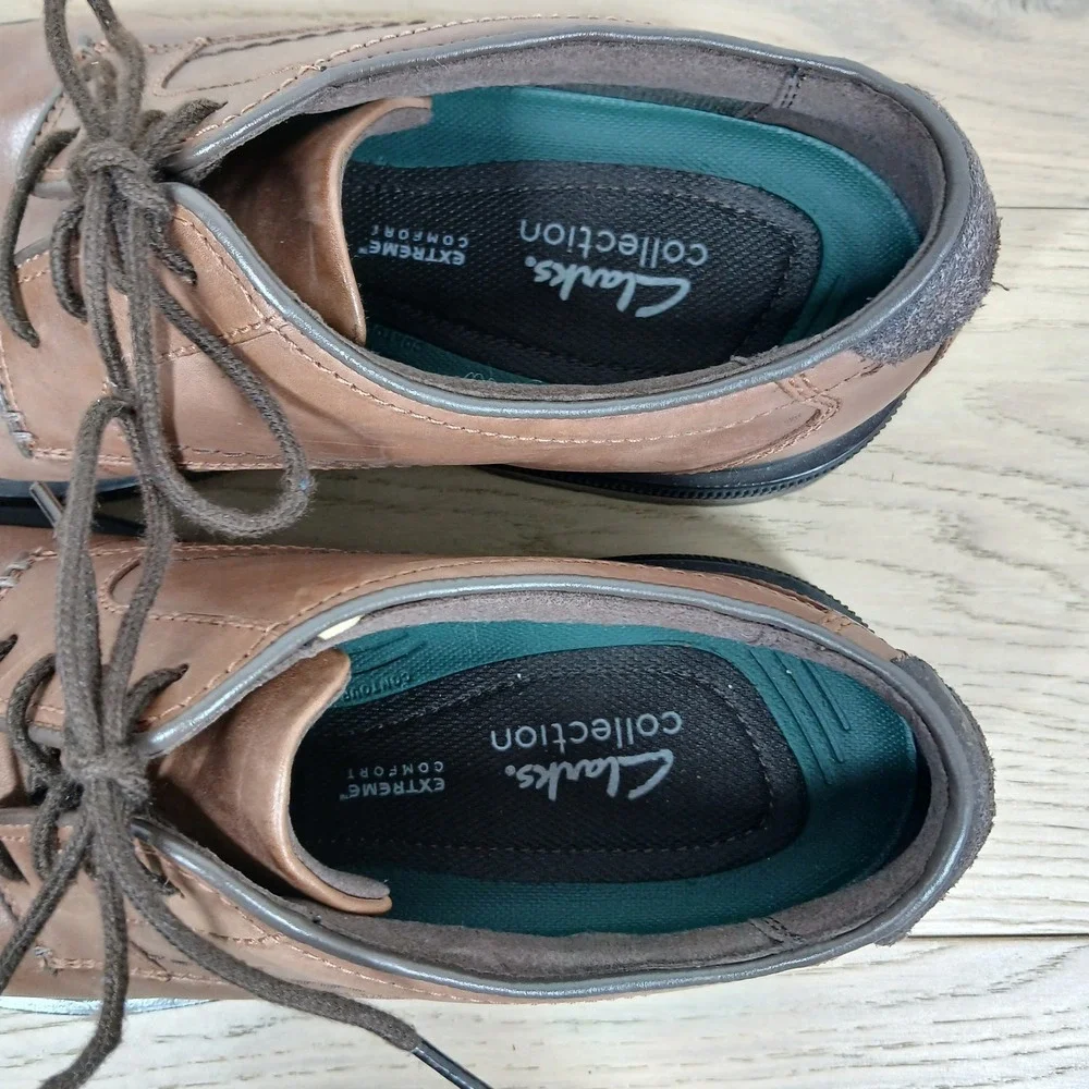 Clarks Derby Shoes Mens 10 Brown Leather Comfort Lug Sole Oxford Business